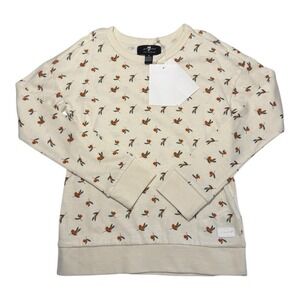 7 For All Mankind Kids Cream Orange Floral Print Long Sleeve Crewneck Top Size 4